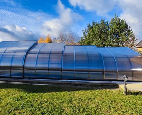 Раздвижной павильон на рельсах из гнутых стальных ферм для широких и общественных бассейнов — фото 9